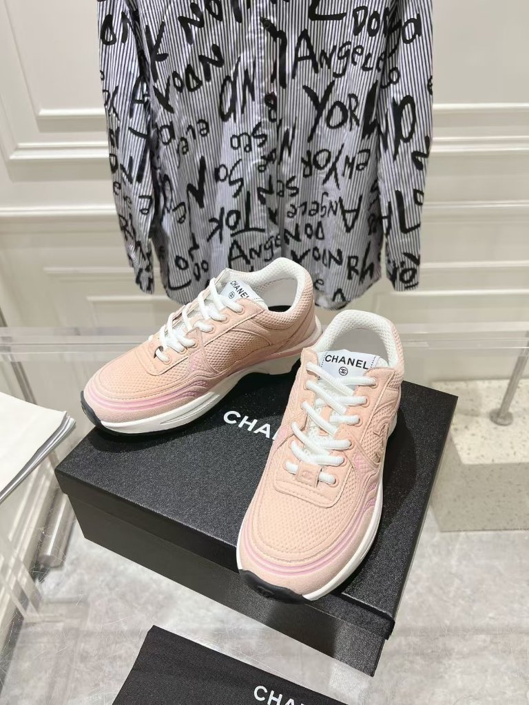 Chanel Pink Suede Mesh Cc Logo Low Top Sneakers